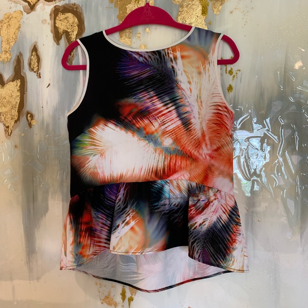 Sandro Electric Palm Print Peplum Top, Sz M (2)